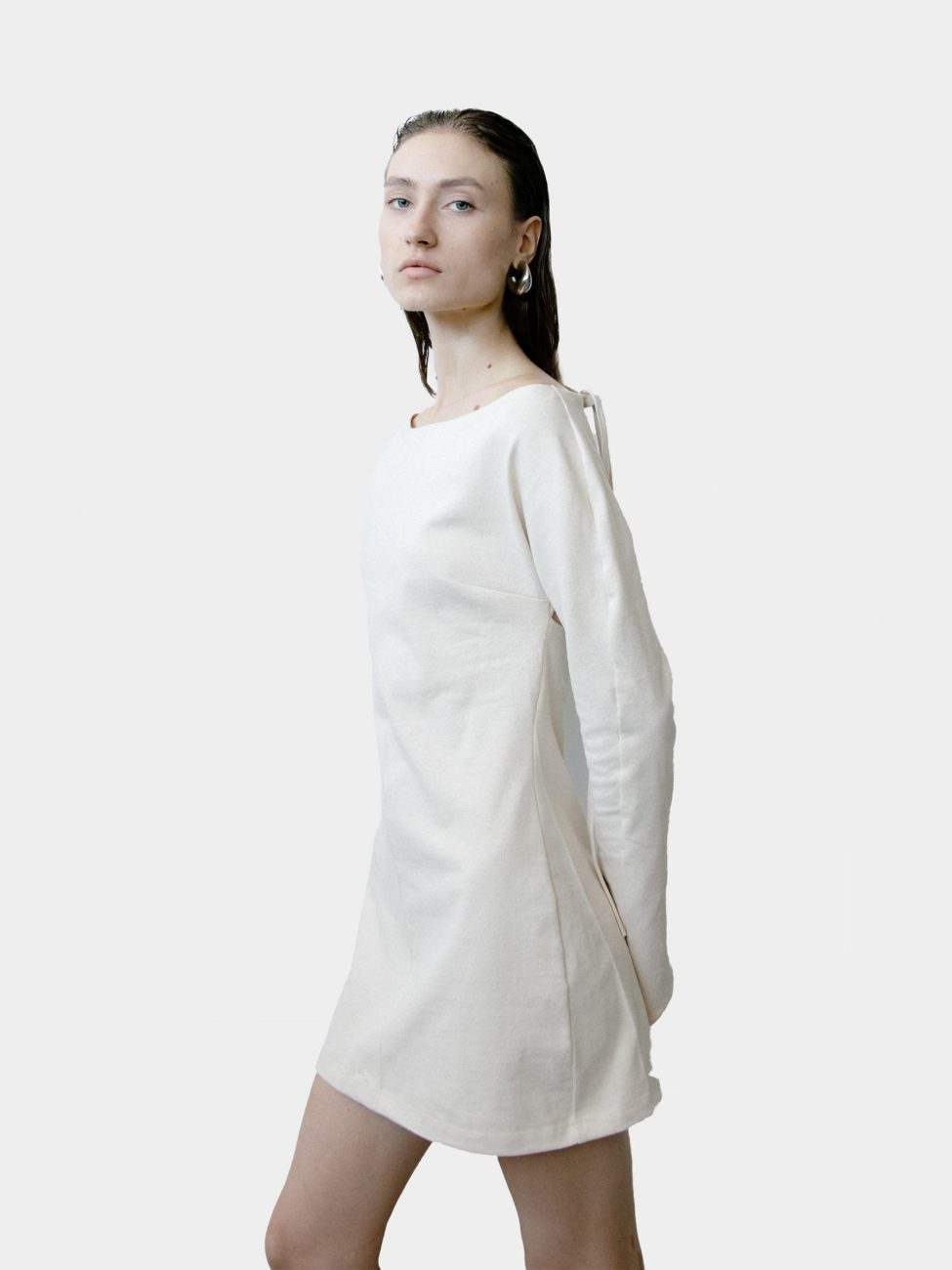 white dress ruffle sleeves Odette Ruffle Mock Neck Tiered Midi Dress - White $138