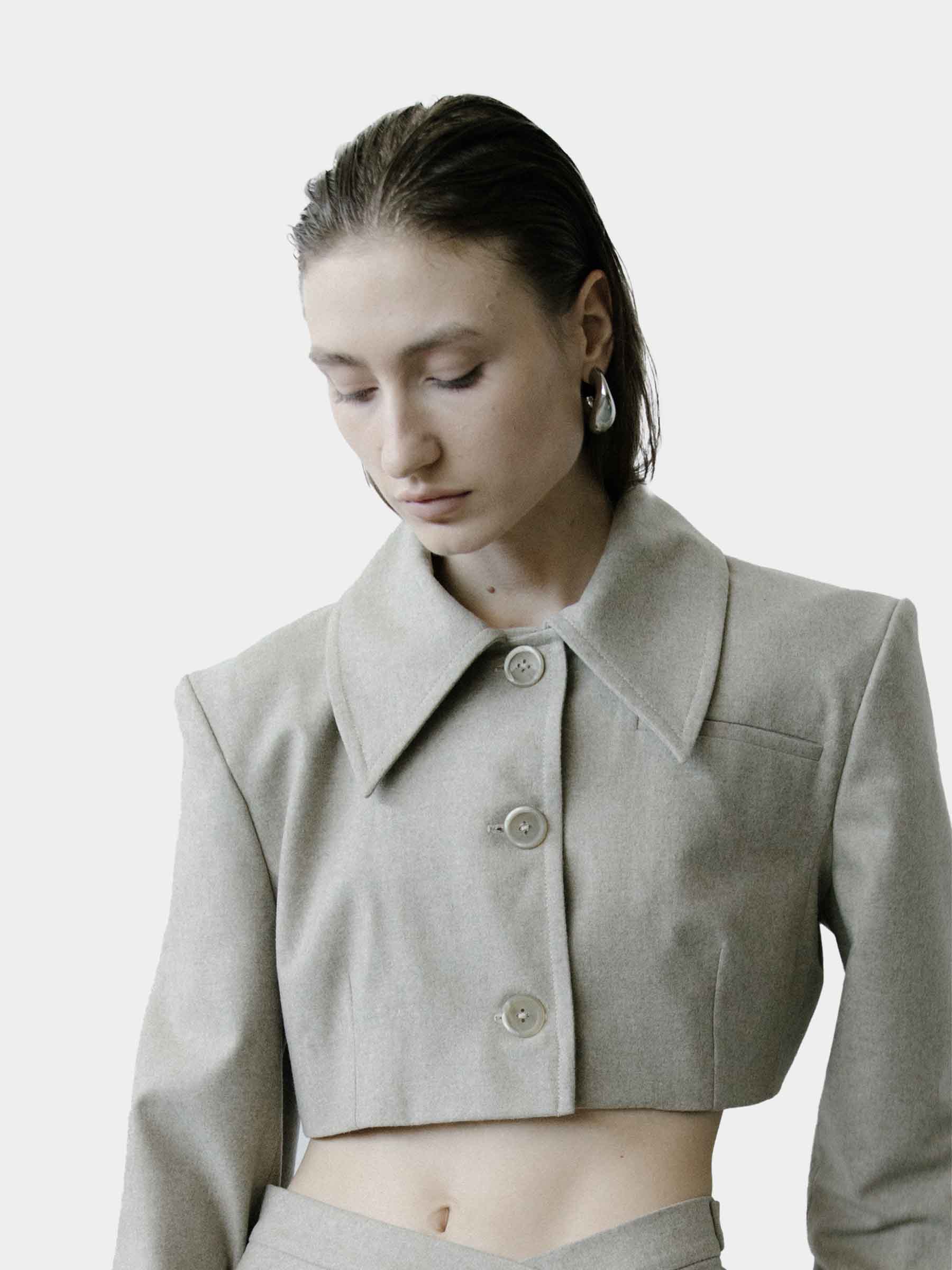 Triangle Cropped Jacket - Taupe - Image 3